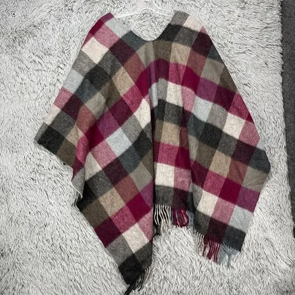 House Of Scotland Shawl Wrap Women's OS Colorful Check Wool Preppy Fringe